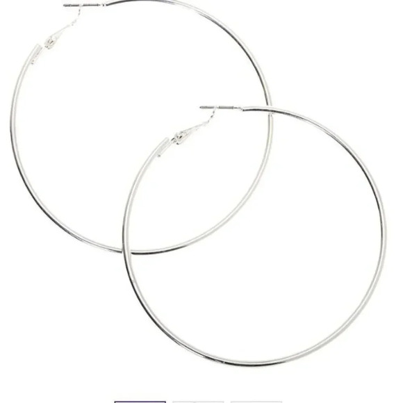 Claire's Oversized Silvertone 4" Earrings. JM15 - Picture 2 of 2